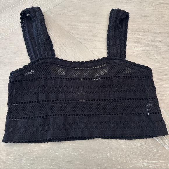 aerie Tops - Aerie Black Ribbed Crop Tank Top Crocheted